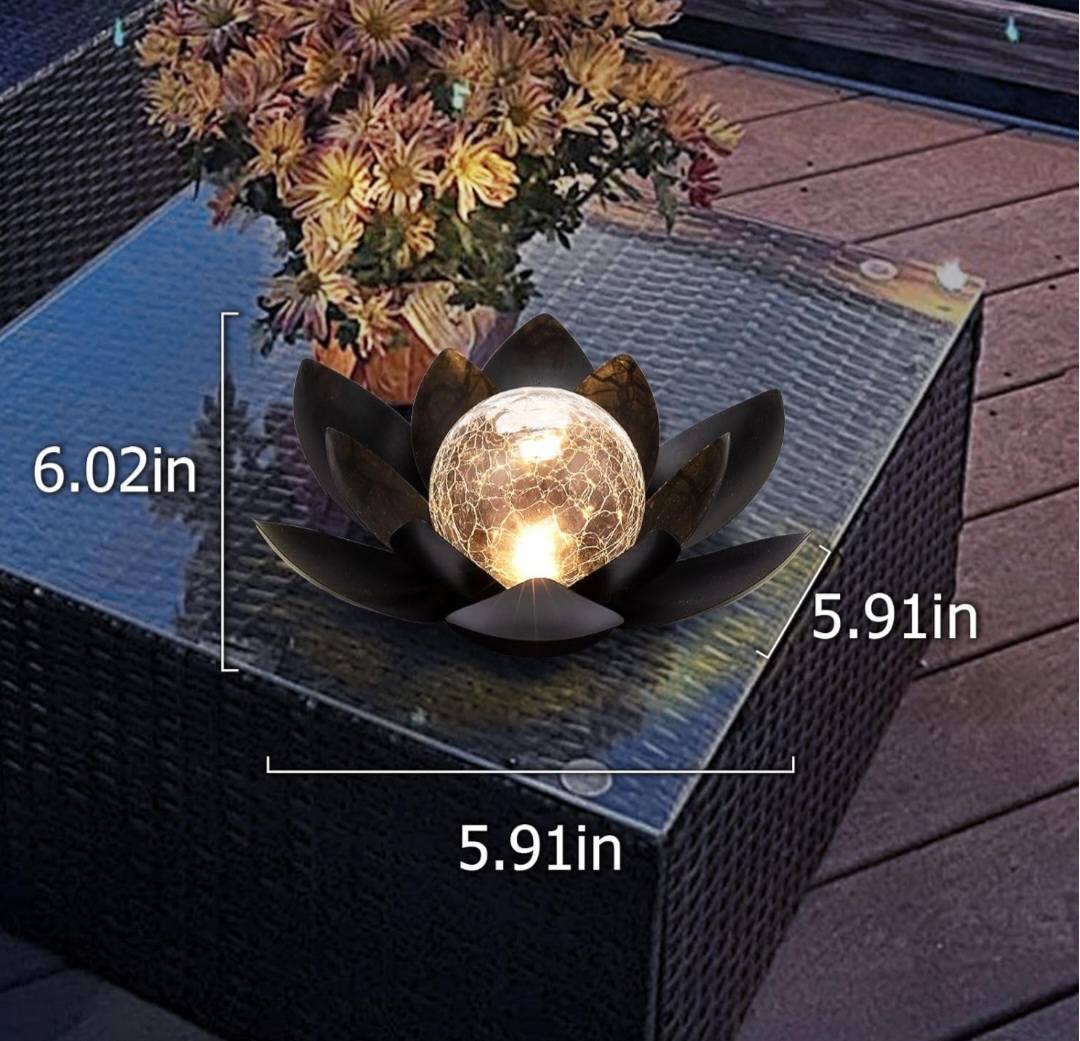BLACK LOTUS SOLAR LED LAMP / Crackle Globe Glass Waterproof LED, 25x25cm