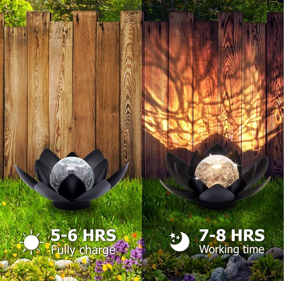 BLACK LOTUS SOLAR LED LAMP / Crackle Globe Glass Waterproof LED, 25x25cm