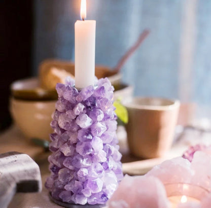 Vakker hÅndlaget RÅ Ametyst Lysestake, ca. 13cm høye