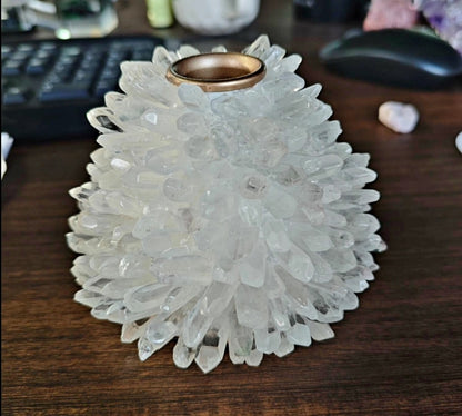 Vakker hÅndlaget RÅ Hvit Quartz Lysestake, ca. 85mm høye