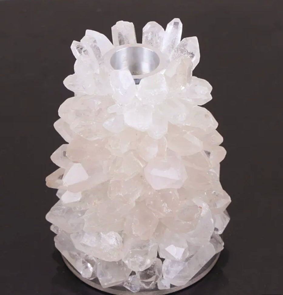 Vakker hÅndlaget RÅ Hvit Quartz Lysestake, ca. 13cm høye