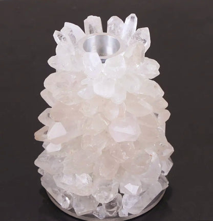 Vakker hÅndlaget RÅ Hvit Quartz Lysestake, ca. 13cm høye