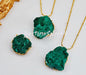 New Raw Malachite Pendant Gold Cluster Necklace, “Stone of Transformation”, May Birthstone, 24K Gold-Plated Chain