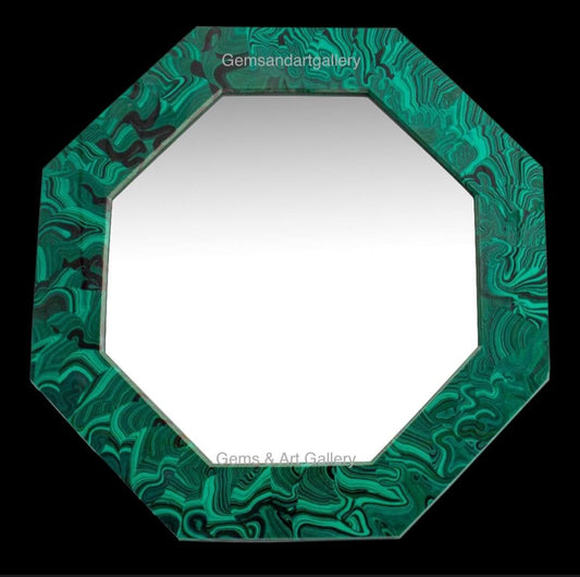 Eksklusive, håndlagede natural Malachite Veggspeil., 45x45cm