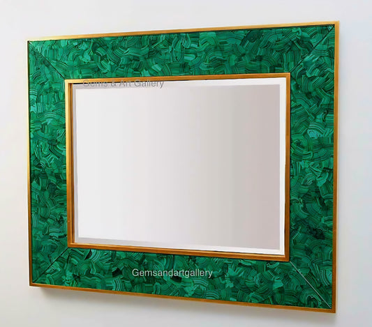 Eksklusive, håndlagede natural Malachite Veggspeil., 45x30cm
