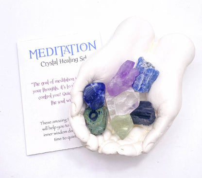 NEW MEDITATION CRYSTAL STONE HEALING SET ( 8 Stones ), MEDITATION "Quiet the mind and the soul will speak.”