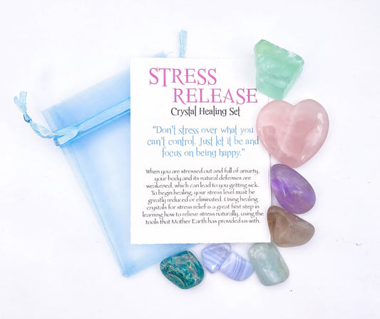 NEW MEDITATION CRYSTAL STONE HEALING SET ( 7 Stones ), STRESS RELIEFE " I will not stress over things I can’t control or change.”