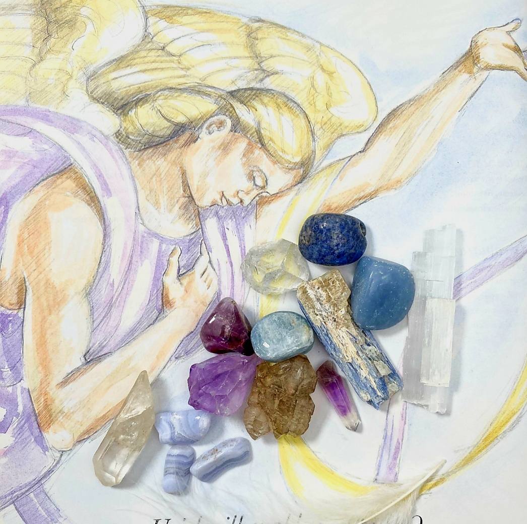 NEW MEDITATION CRYSTAL STONE HEALING SET ( 14 Stones ), SPIRIT GUIDE Connect With Your Guardian Angels Crystal Set