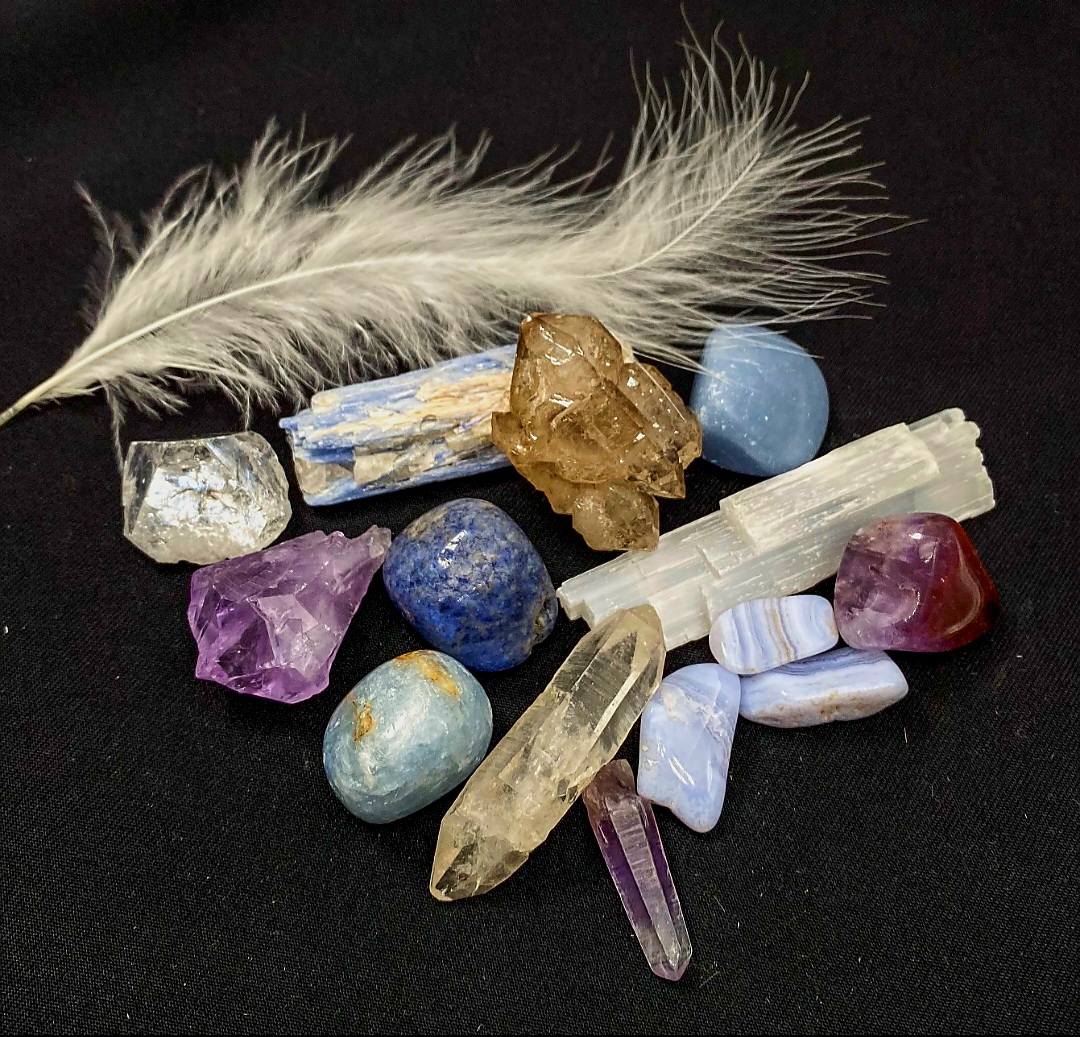 NEW MEDITATION CRYSTAL STONE HEALING SET ( 14 Stones ), SPIRIT GUIDE Connect With Your Guardian Angels Crystal Set
