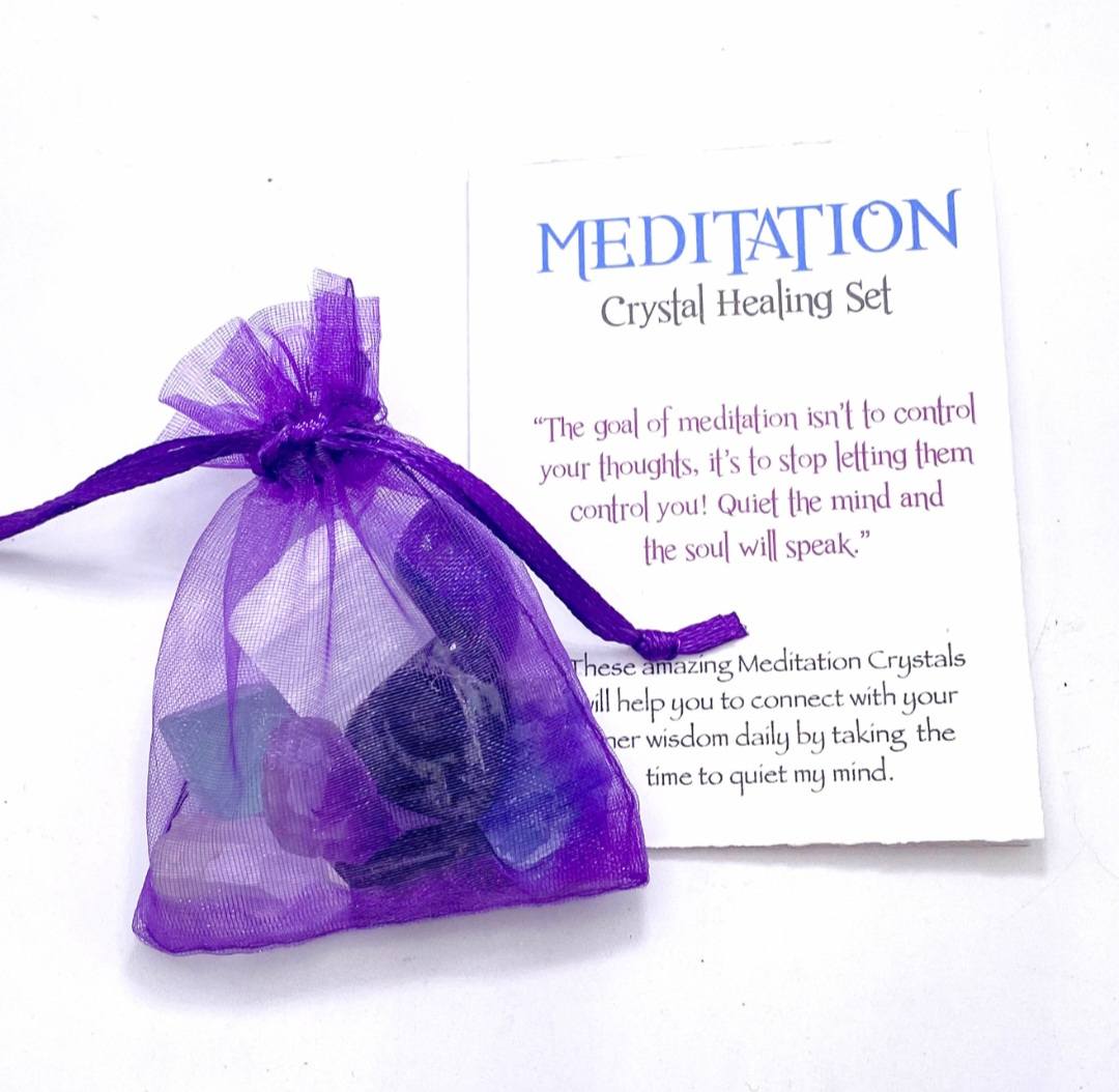 NEW MEDITATION CRYSTAL STONE HEALING SET ( 8 Stones ), MEDITATION "Quiet the mind and the soul will speak.”