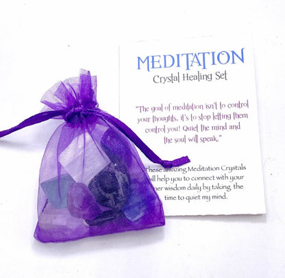NEW MEDITATION CRYSTAL STONE HEALING SET ( 8 Stones ), MEDITATION "Quiet the mind and the soul will speak.”