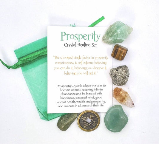 NEW MEDITATION CRYSTAL STONE HEALING SET ( 6 Stones ), PROSPERITY - “The strongest single factor in prosperity consciousness is self esteem "