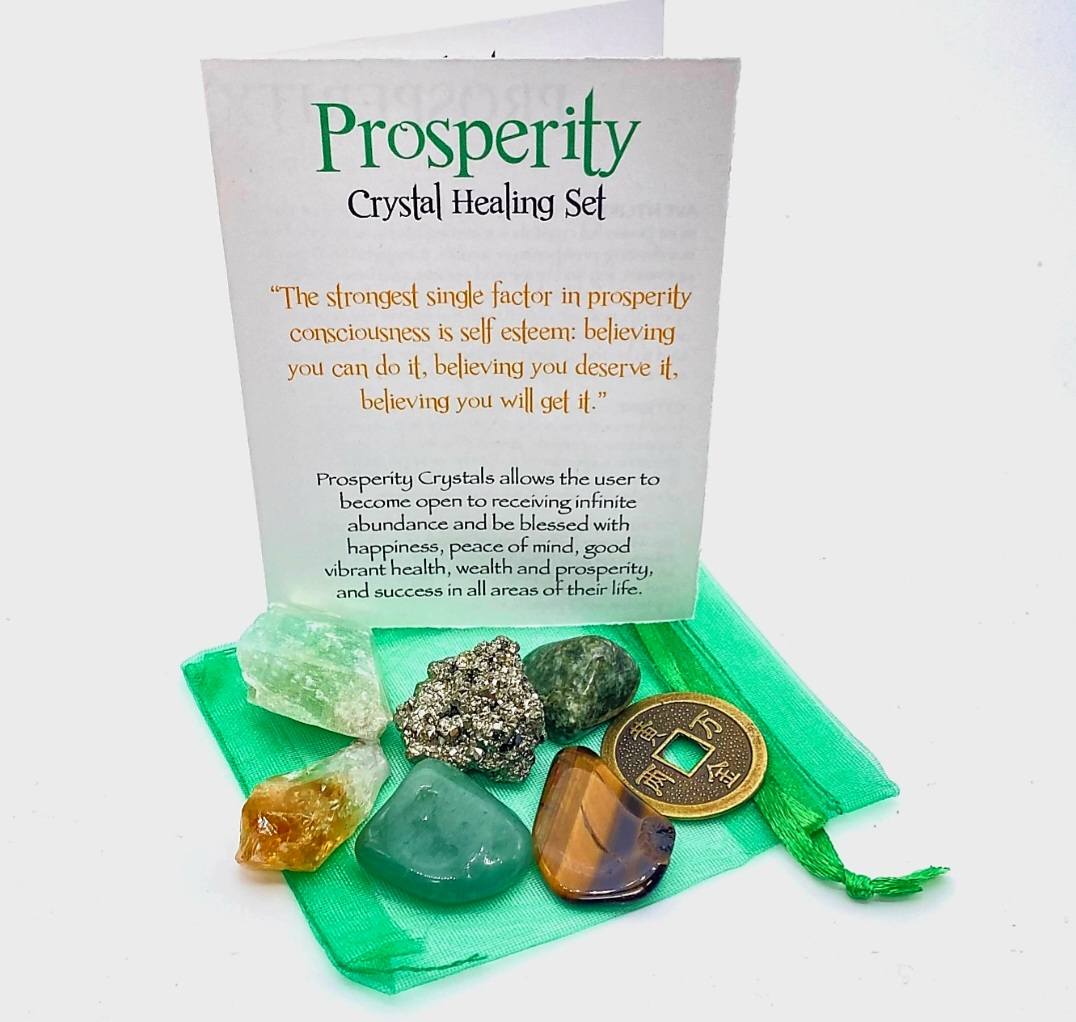 NEW MEDITATION CRYSTAL STONE HEALING SET ( 6 Stones ), PROSPERITY - “The strongest single factor in prosperity consciousness is self esteem "