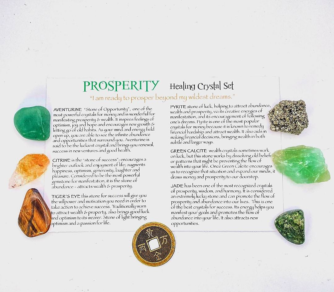 NEW MEDITATION CRYSTAL STONE HEALING SET ( 6 Stones ), PROSPERITY - “The strongest single factor in prosperity consciousness is self esteem "