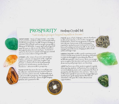 NEW MEDITATION CRYSTAL STONE HEALING SET ( 6 Stones ), PROSPERITY - “The strongest single factor in prosperity consciousness is self esteem "
