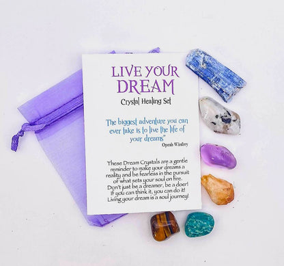 NEW MEDITATION CRYSTAL STONE HEALING SET ( 6 Stones ), LIVE YOUR DREAM "Go confidently in the direction of your dreams! Live the life you’ve imagined."