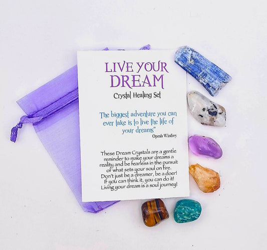 NEW MEDITATION CRYSTAL STONE HEALING SET ( 6 Stones ), LIVE YOUR DREAM "Go confidently in the direction of your dreams! Live the life you’ve imagined."