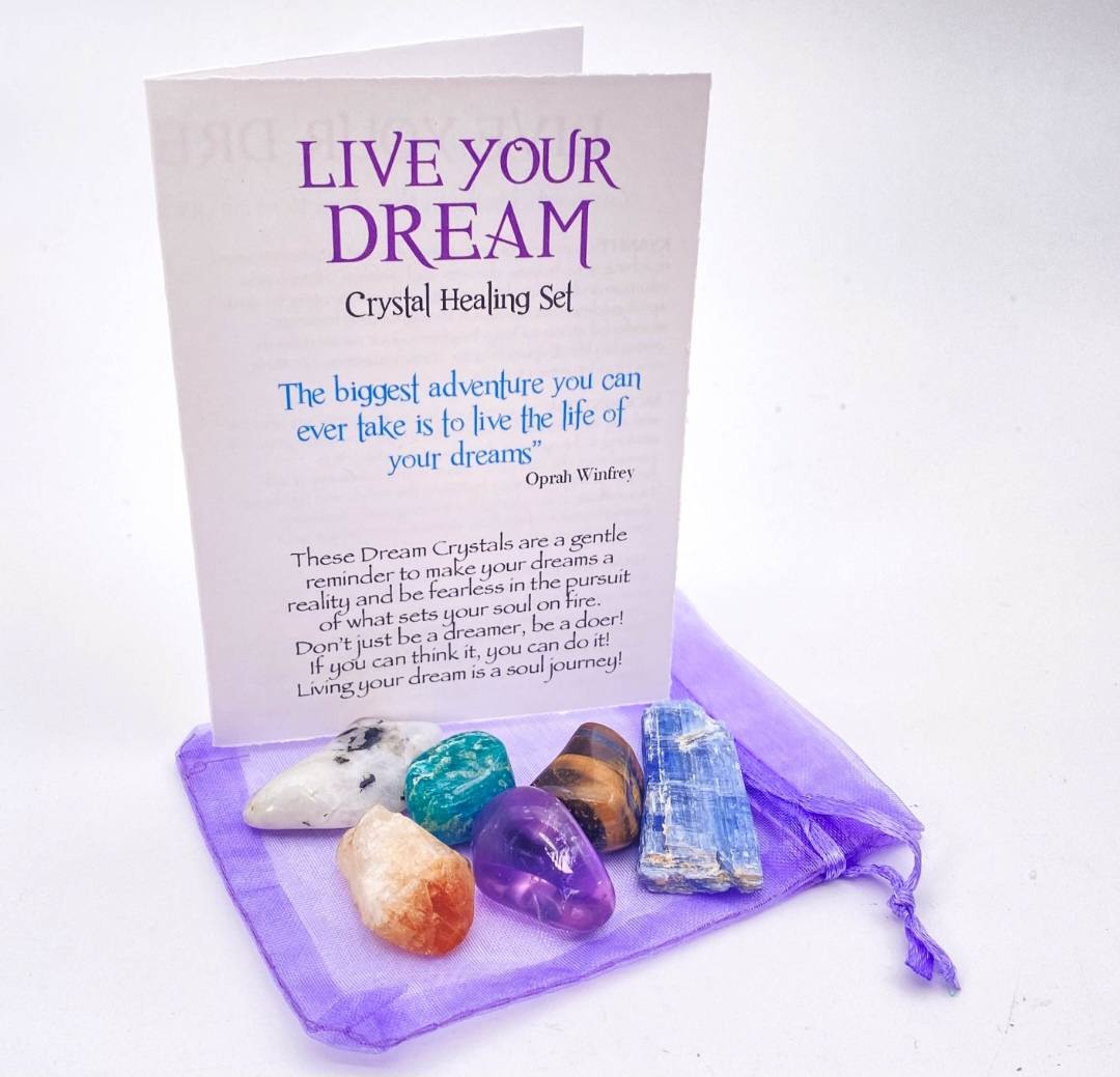 NEW MEDITATION CRYSTAL STONE HEALING SET ( 6 Stones ), LIVE YOUR DREAM "Go confidently in the direction of your dreams! Live the life you’ve imagined."