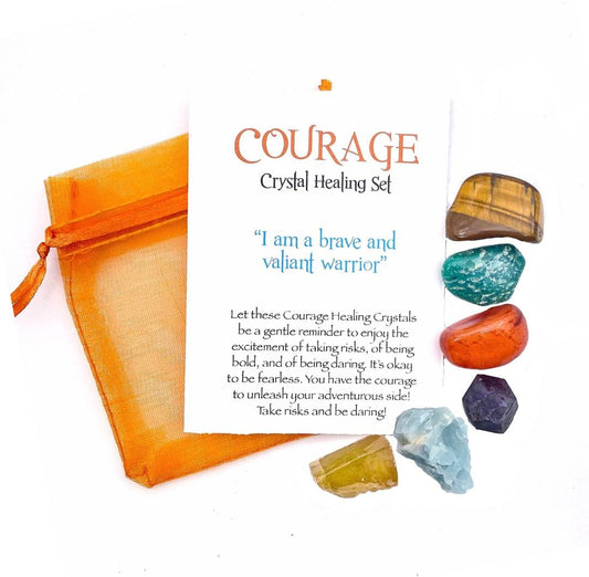 NEW MEDITATION CRYSTAL STONE HEALING SET ( 6 Stones ), COURAGE “I am a brave and valiant warrior”