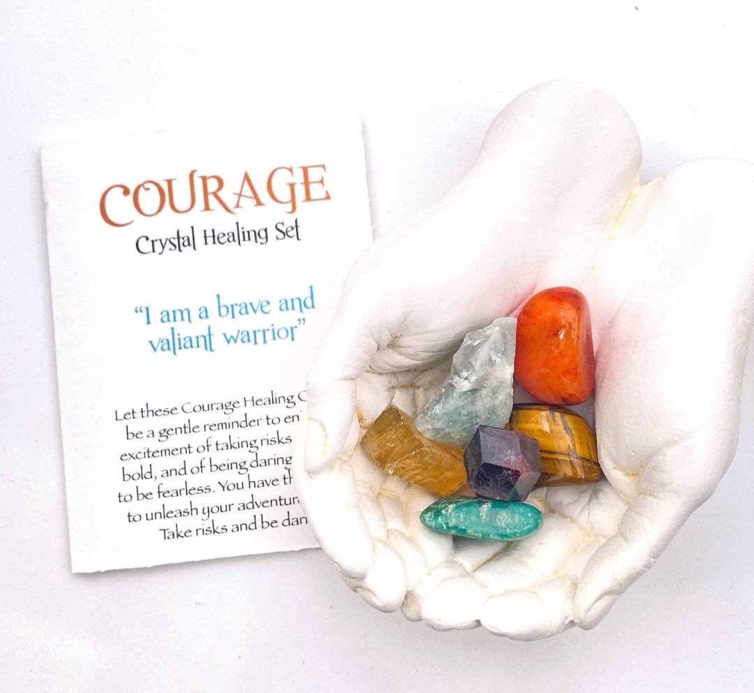 NEW MEDITATION CRYSTAL STONE HEALING SET ( 6 Stones ), COURAGE “I am a brave and valiant warrior”