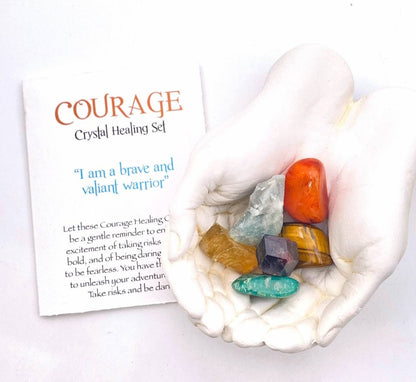 NEW MEDITATION CRYSTAL STONE HEALING SET ( 6 Stones ), COURAGE “I am a brave and valiant warrior”