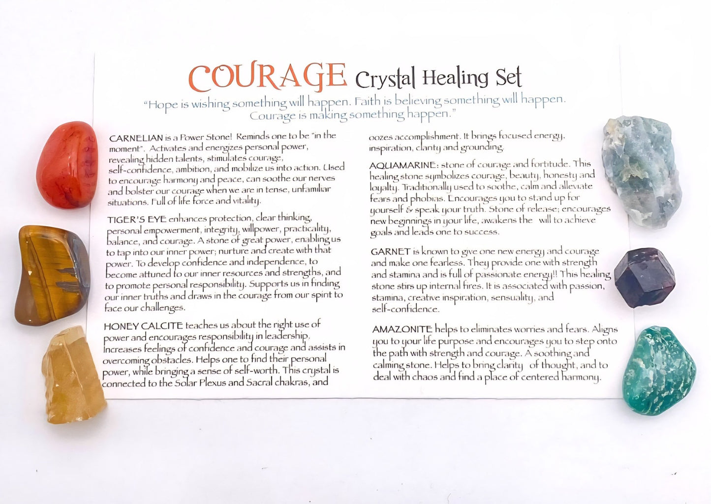 NEW MEDITATION CRYSTAL STONE HEALING SET ( 6 Stones ), COURAGE “I am a brave and valiant warrior”