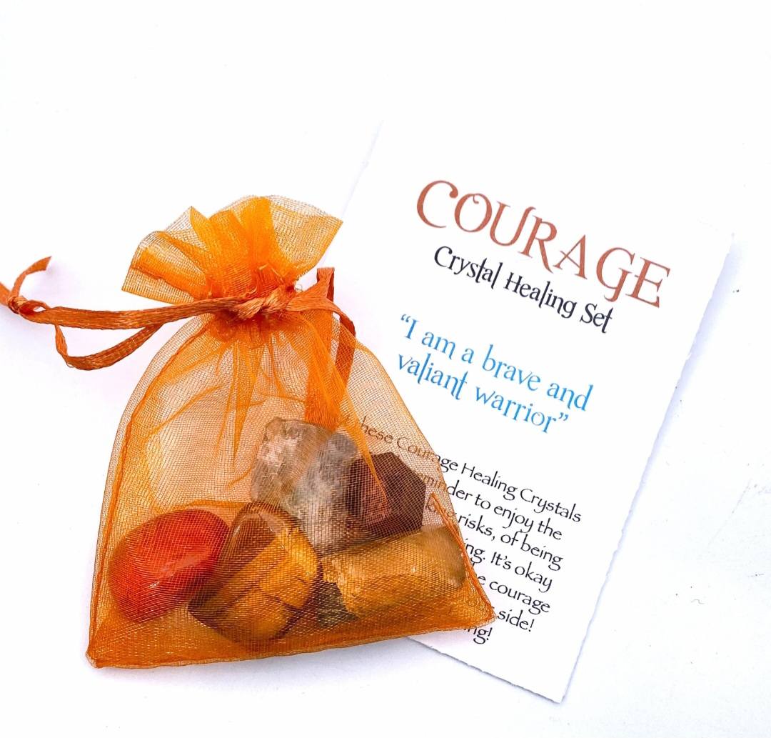NEW MEDITATION CRYSTAL STONE HEALING SET ( 6 Stones ), COURAGE “I am a brave and valiant warrior”
