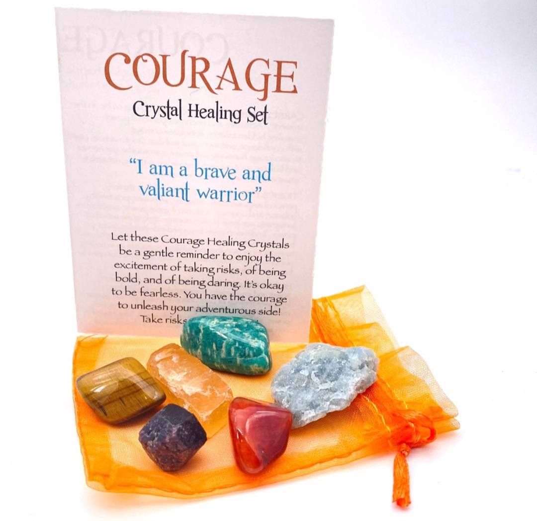 NEW MEDITATION CRYSTAL STONE HEALING SET ( 6 Stones ), COURAGE “I am a brave and valiant warrior”