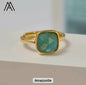 Nye MICCI Design Natural Amazonite Stone Ring, 18K Goldplated, one size - justerbar