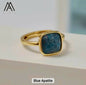 Nye MICCI Design Natural Blue Apatite Stone Ring, 18K Goldplated, one size - justerbar
