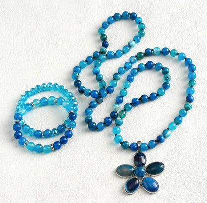 Nye Natural Stone Kjede + Armbånd fra MICCI DESIGN, Blue AGATE Stone + Decor