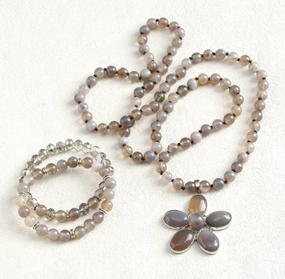Nye Natural Stone Kjede + Armbånd fra MICCI DESIGN, Grey AGATE Stone + Decor