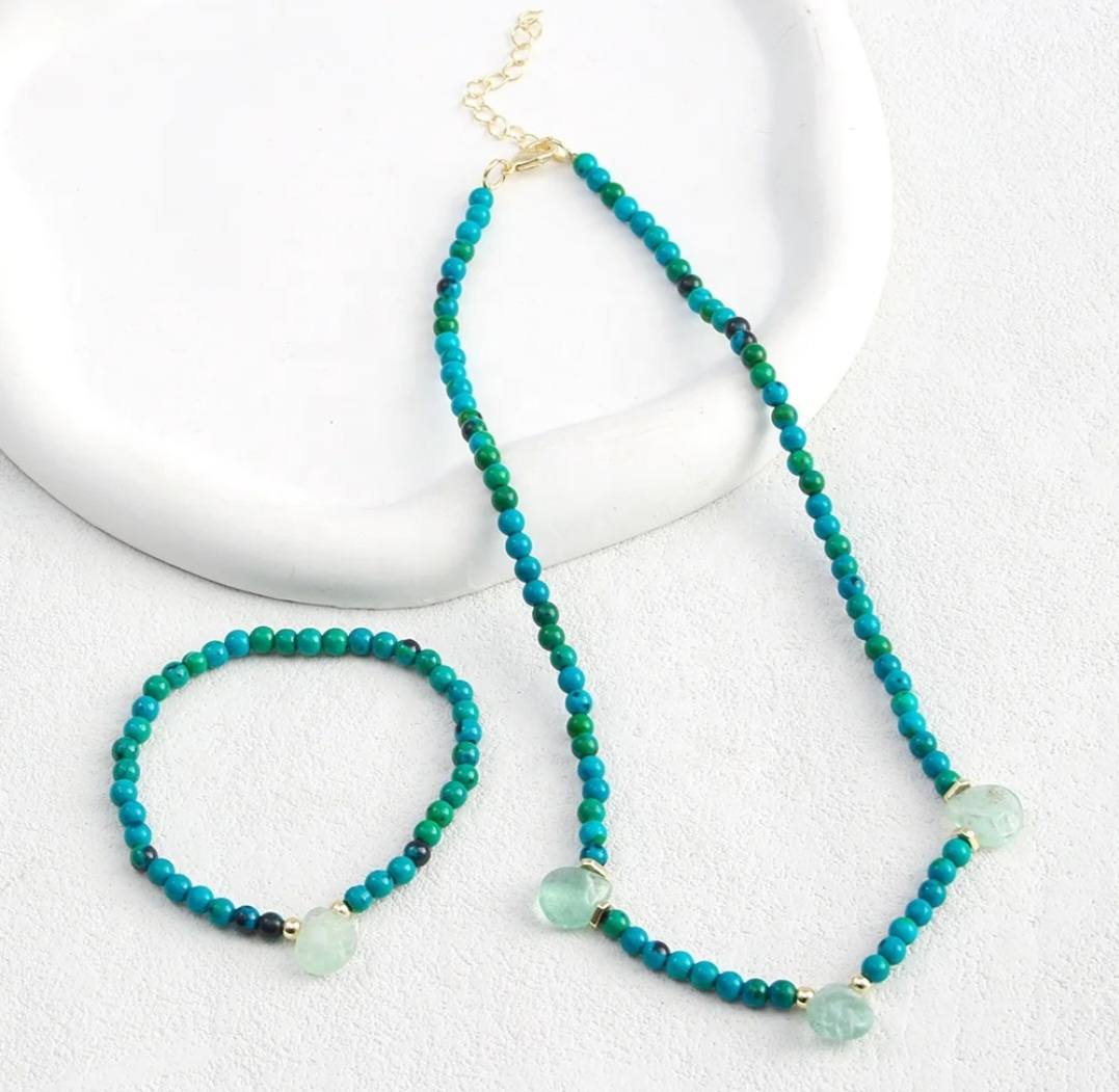 Nye Natural Stone Kjede + Armbånd fra MICCI DESIGN, Blue/Green Agate + Decor&nbsp;