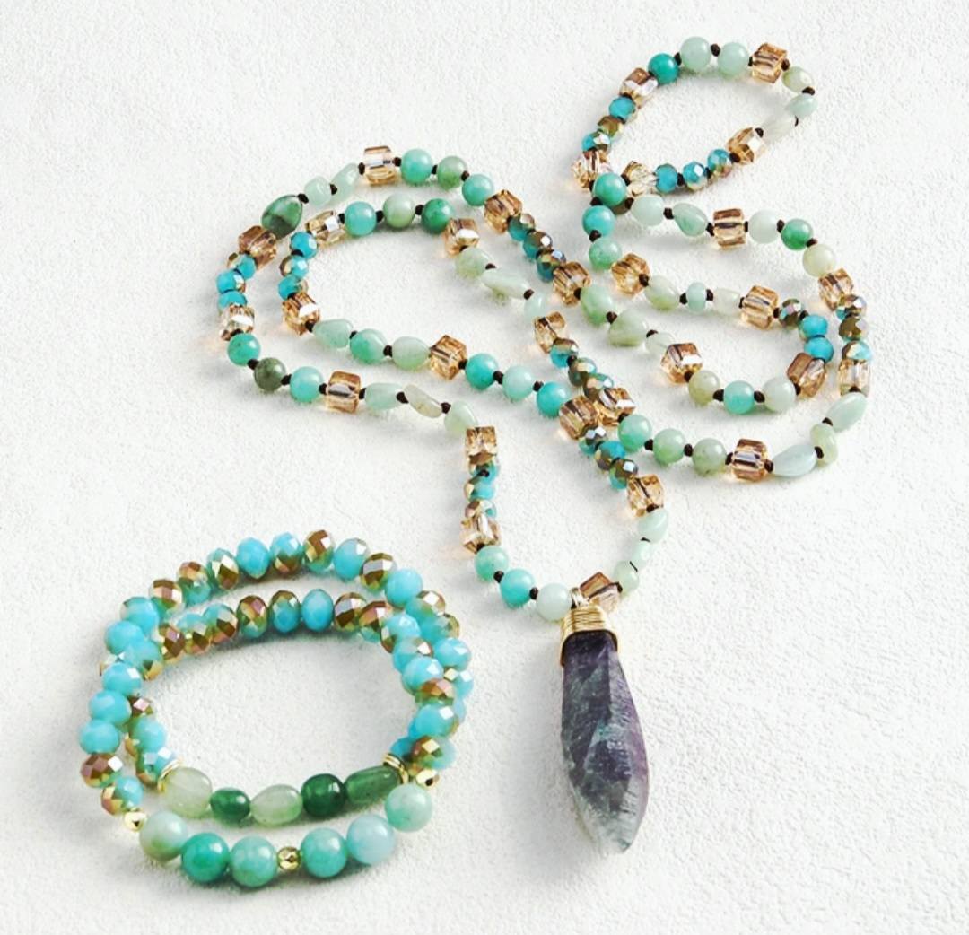 Nye Natural Stone Kjede + Armbånd fra MICCI DESIGN, Aqua Blue + Decor