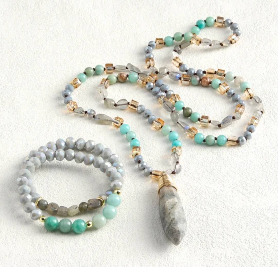 Nye Natural Stone Kjede + Armbånd fra MICCI DESIGN, GREY JASPER Stone + Decor