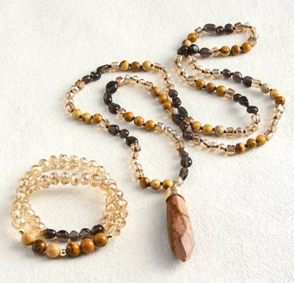 Nye Natural Stone Kjede + Armbånd fra MICCI DESIGN, Brown JASPER Stone + Decor