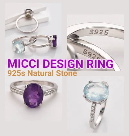 MICCI Design Ring, Natural Stone - Oval ROSE QUARTZ m/ Zirkoner - 925s Silver