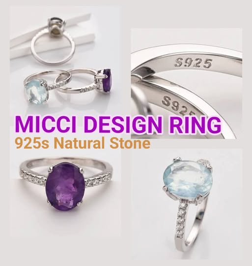 MICCI Design Ring, Natural Stone - Oval AMETYST m/ Zirkoner - 925s Silver
