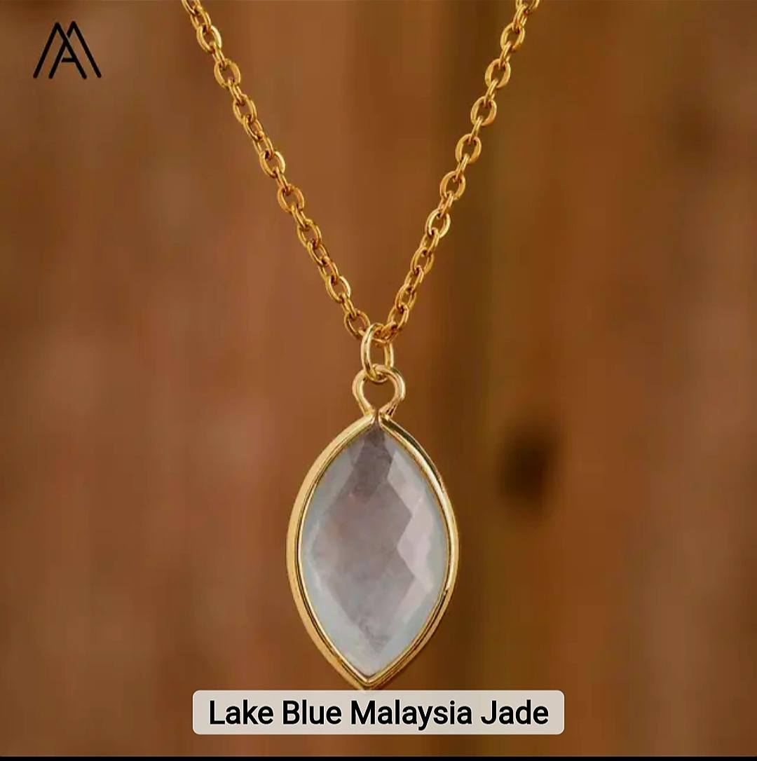Nytt MICCI Design Oval Stone Kjede, 18K Goldplated, Lake Blue Malaysia JADE