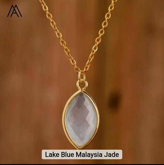 Nytt MICCI Design Oval Stone Kjede, 18K Goldplated, Lake Blue Malaysia JADE