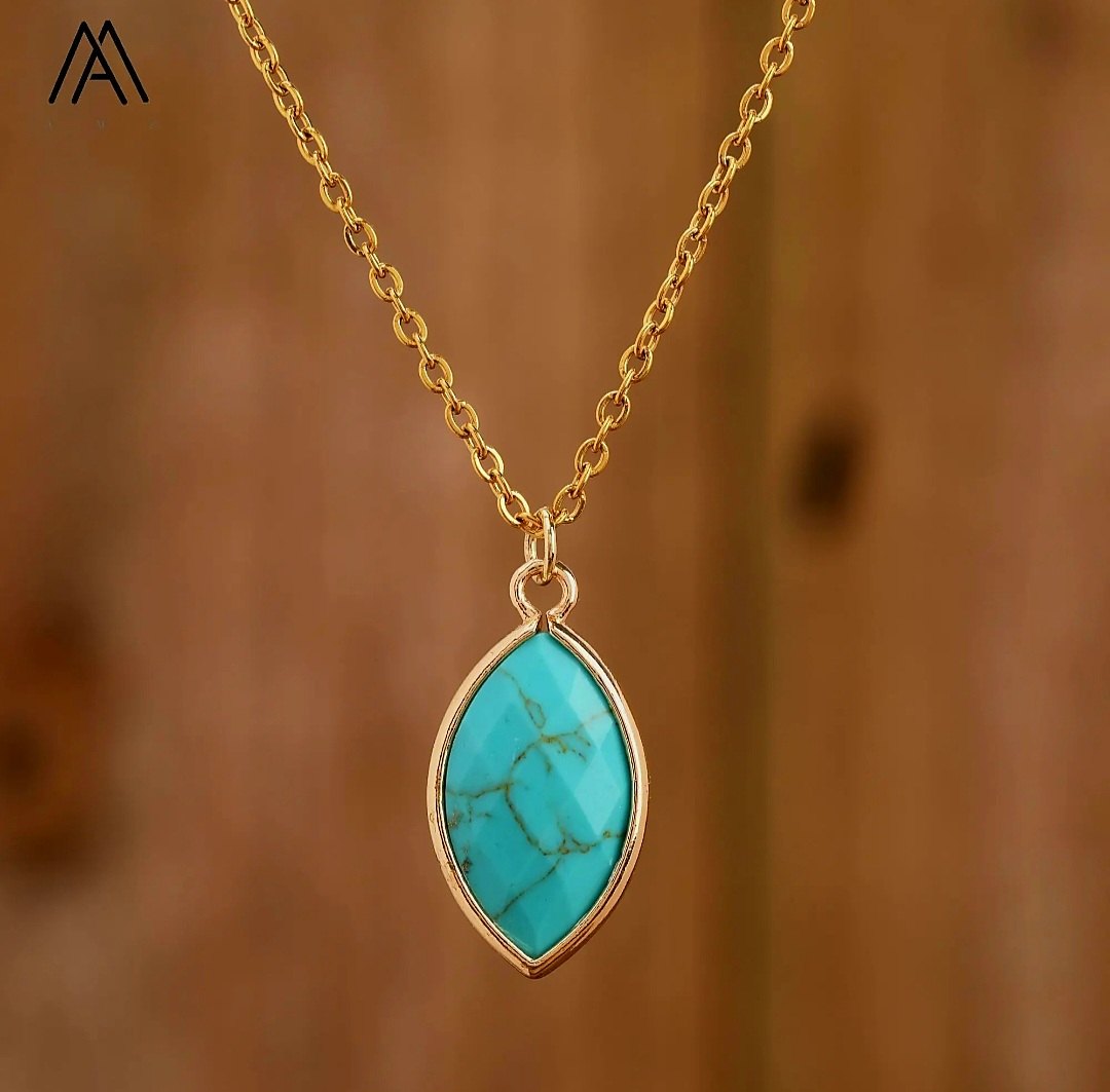 Nytt MICCI Design Oval Stone Kjede, 18K Goldplated, Turquise