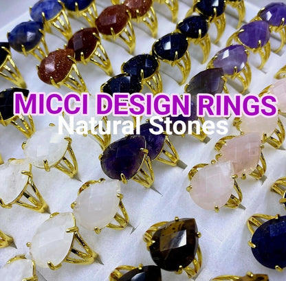 Nye MICCI Design Natural Ametyst Stone Ring, Tear Drop - 18K Goldplated, one size - justerbar