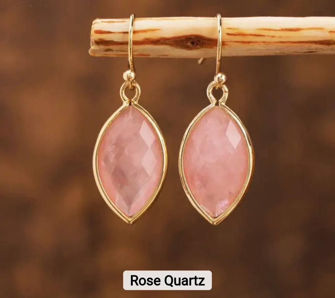 Nye MICCI DESIGN natural ROSE QUARTZ Øredobber, 30mm Gold Electroplated