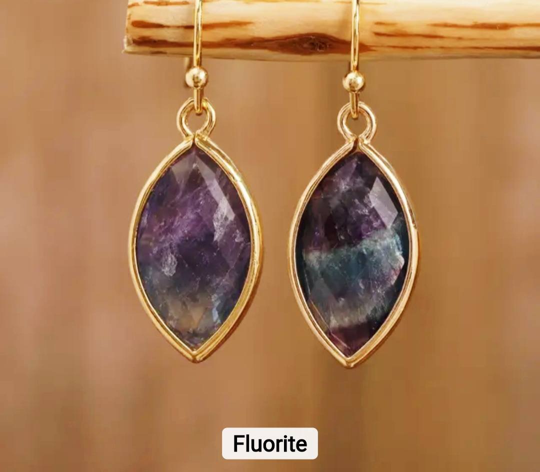 Nye MICCI DESIGN natural Fluorite Øredobber, 30mm Gold Electroplated
