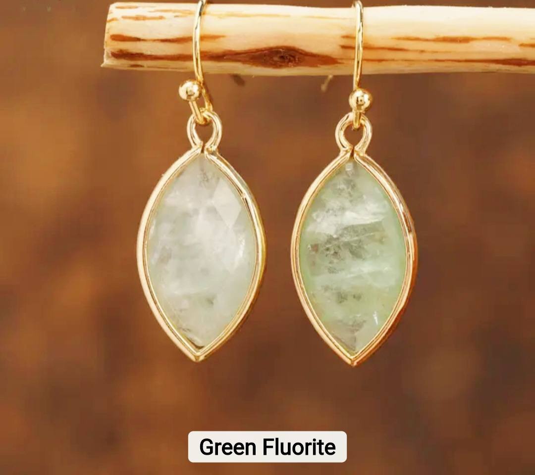 Nye MICCI DESIGN natural Green Fluorite Øredobber, 30mm Gold Electroplated