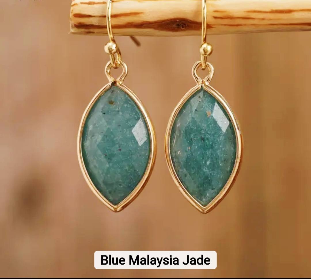 Nye MICCI DESIGN natural Blue Malaysia JADE Øredobber, 30mm Gold Electroplated
