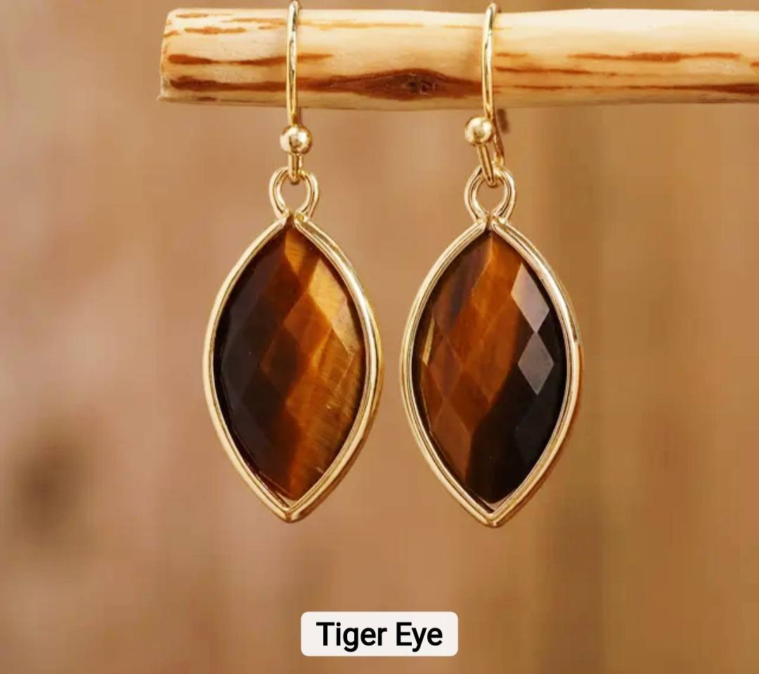 Nye MICCI DESIGN natural Tigereye Øredobber, 30mm Gold Electroplated