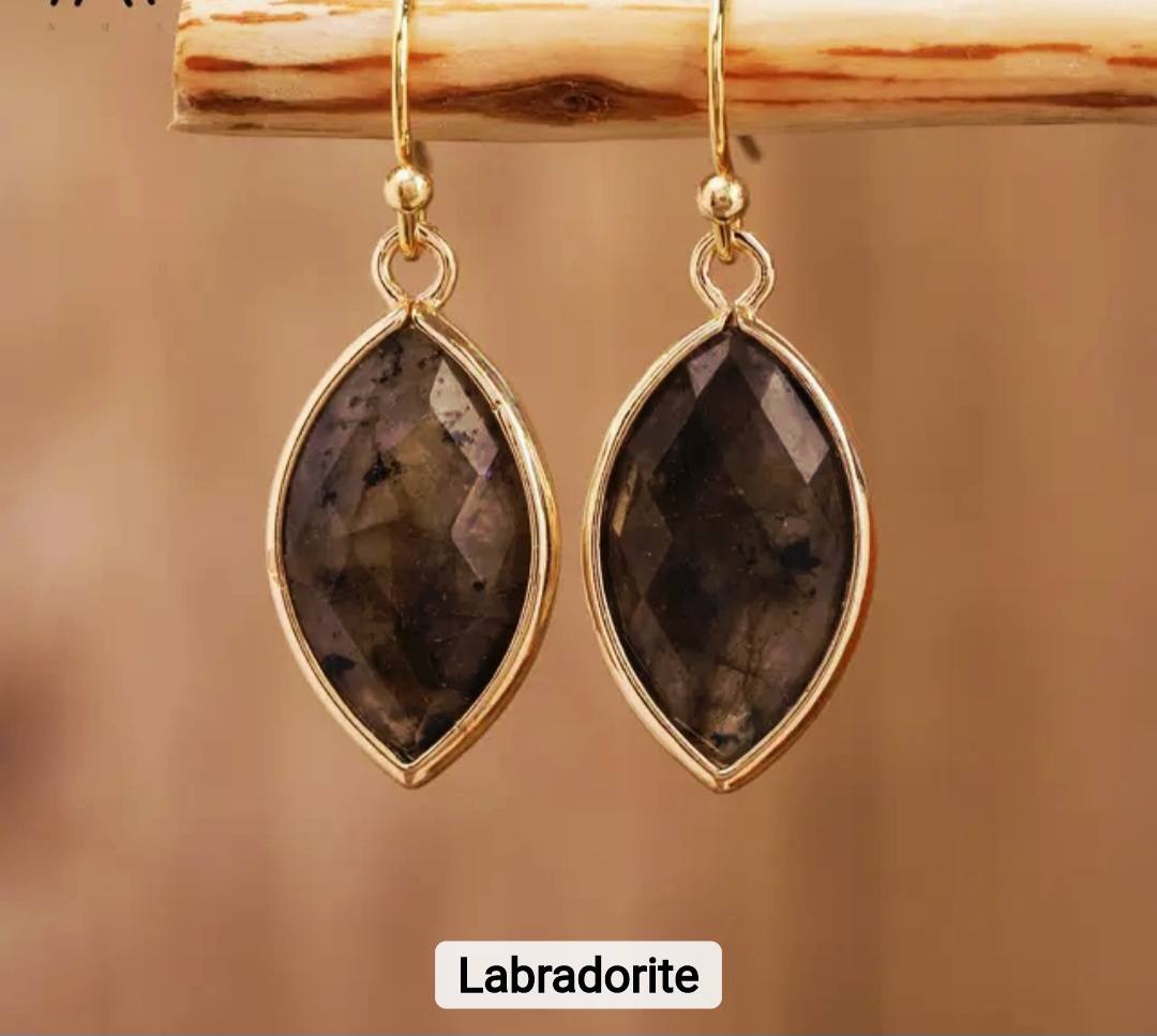 Nye MICCI DESIGN natural Labradorite Øredobber, 30mm Gold Electroplated