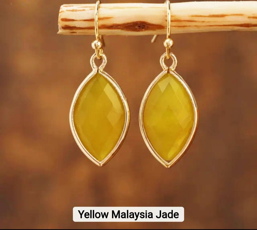 Nye MICCI DESIGN natural Yellow Malaysia JADE Øredobber, 30mm Gold Electroplated