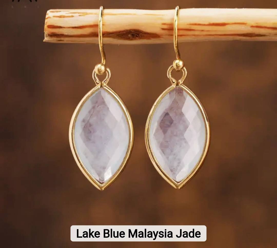 Nye MICCI DESIGN natural Lake Blue Malaysia JADE Øredobber, 30mm Gold Electroplated